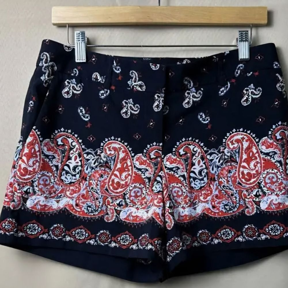 Loft Paisley Black Multicolored Dressy Belted Pockets Shorts Women's